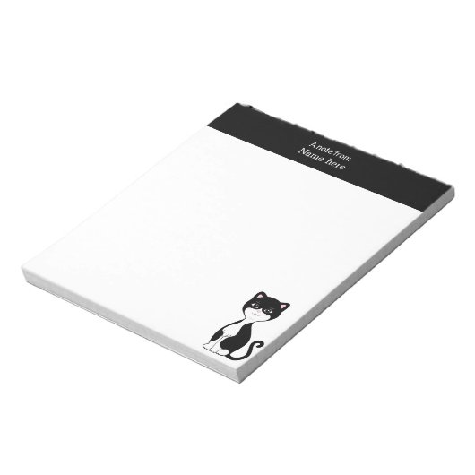 Niedlicher Tuxedo Cat & Pink Header Einfach Notizblock (Rotiert)