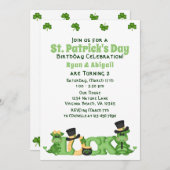 Niedlicher Twin Boy und Girl St. Patrick's Day Geb Einladung (Vorne/Hinten)