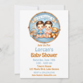 Niedlicher Twin Boys Baby Dusche Wasserfarbe Teddy Einladung (Vorderseite)