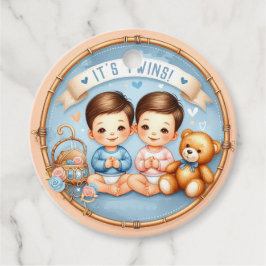 Niedlicher Twin Boys Baby Dusche Wasserfarbe Teddy Geschenkanhänger
