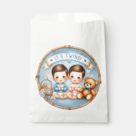 Niedlicher Twin Boys Baby Dusche Wasserfarbe Teddy Geschenktütchen