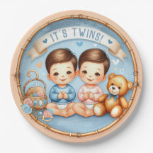 Niedlicher Twin Boys Baby Dusche Wasserfarbe Teddy