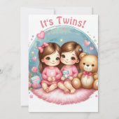 Niedlicher Twin Girl's Baby Shower Watercolor Tedd Einladung (Rückseite)