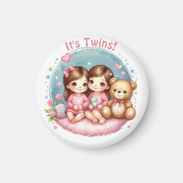 Niedlicher Twin Girl's Baby Shower Watercolor Tedd Magnet