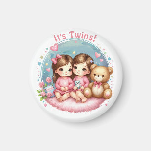 Niedlicher Twin Girl's Baby Shower Watercolor Tedd Magnet
