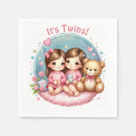 Niedlicher Twin Girl's Baby Shower Watercolor Tedd Serviette