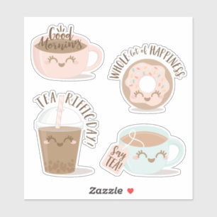 Niedlicher typografischer Kawaii-Style Tee, Kaffee Aufkleber