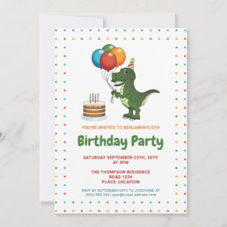 Niedlicher Tyrannosaurus Rex Bunte Geburtstagsball Einladung