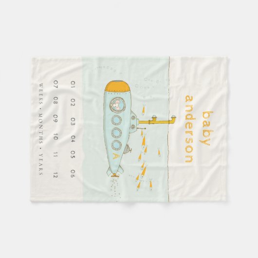 Niedlicher U-Boot-Meilenstein Fleecedecke (Vorderseite (Horizontal))