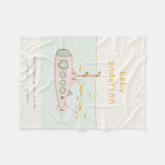 Niedlicher U-Boot-Monogramm-Babystaat Fleecedecke (Vorderseite (Horizontal))