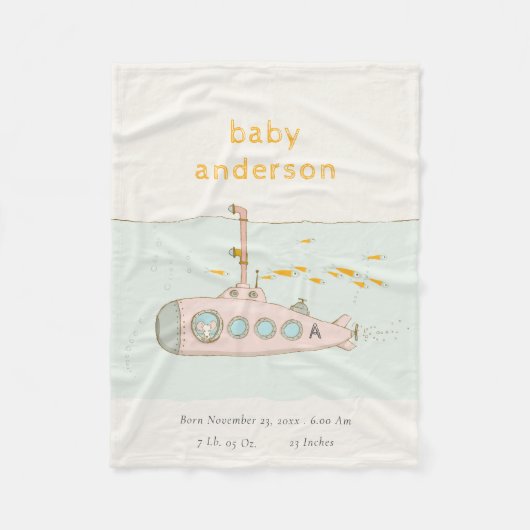 Niedlicher U-Boot-Monogramm-Babystaat Fleecedecke (Vorderseite)