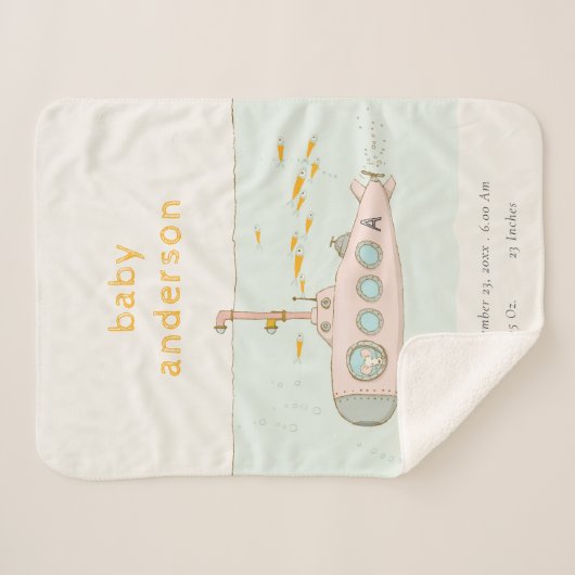 Niedlicher U-Boot-Monogramm-Babystaat Sherpadecke (Vorderseite (Horizontal))