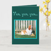 Niedlicher u. lustiger Dachshund-Jagdhund auf Karte (Gelbe Blume)