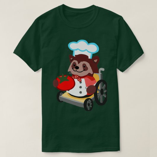 Niedlicher überkochter Rollstuhl Raccoon Koch Gift T-Shirt (Design vorne)