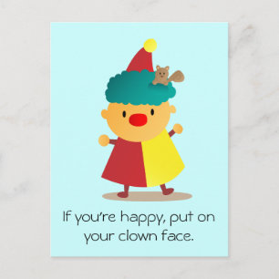 Niedlicher und bunter Clown mit Eichhörnchen im Ha Postkarte