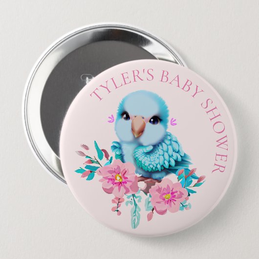 Niedlicher und erlesener Blauer Babypapagei Button (Vorne & Hinten)