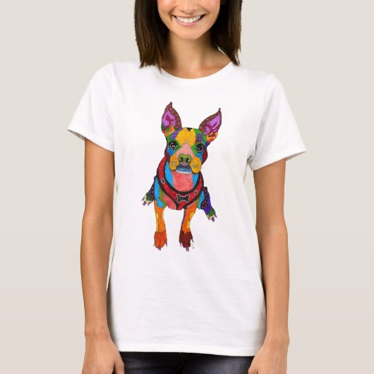 Niedlicher und farbenfroher Boston Terrier T - Shi T-Shirt (Vorderseite)