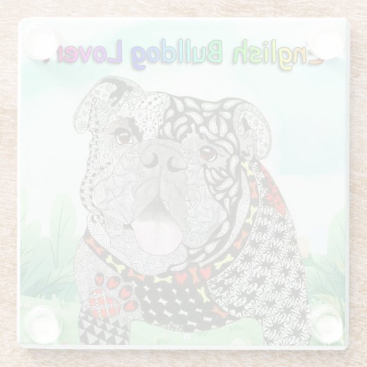 Niedlicher und farbenfroher englischer Bulldog-Gla Glasuntersetzer (Rückseite)