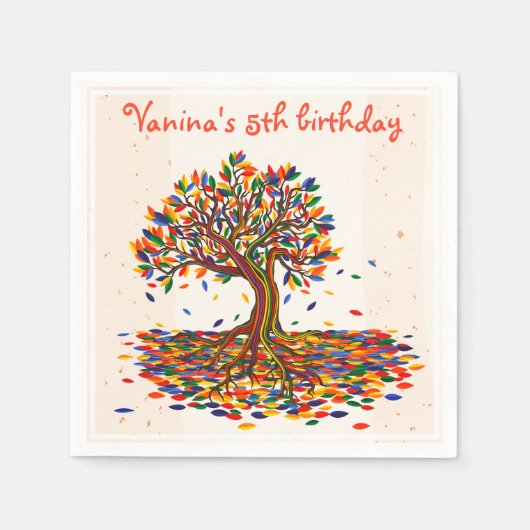 Niedlicher und farbenfroher Fall Tree Personalisie Serviette (Vorderseite)