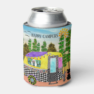 Niedlicher und farbenfroher Happy Camper Dosenkühler
