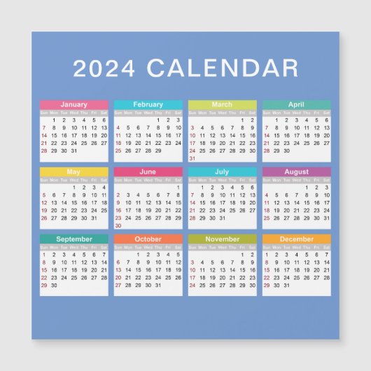 Niedlicher und farbenfroher Kalender 2024 | Magnet (Vorderseite)