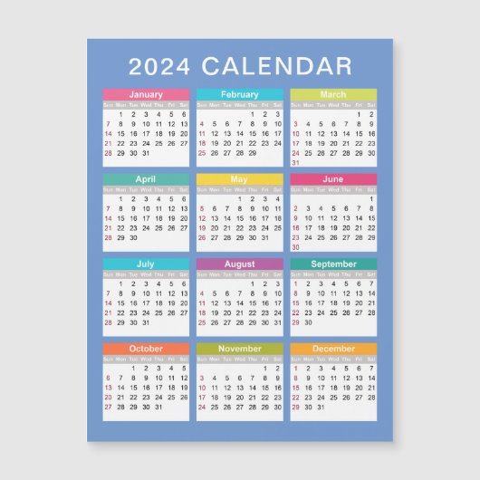Niedlicher und farbenfroher Kalender 2024 | Magnet (Vorderseite)