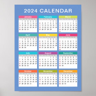 Niedlicher und farbenfroher Kalender 2024   Poster