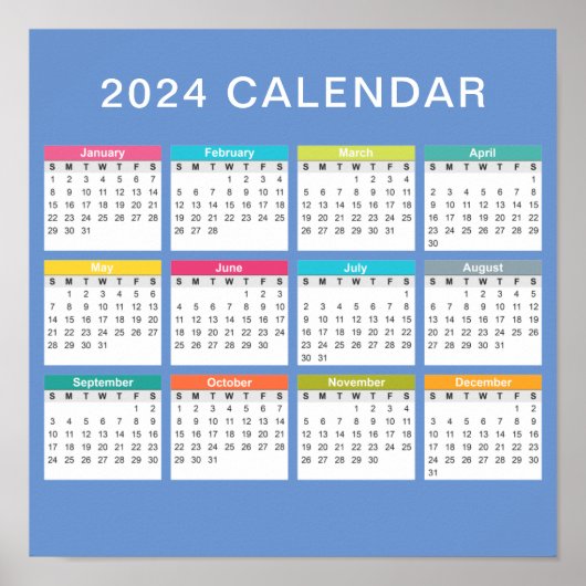 Niedlicher und farbenfroher Kalender 2024 | Poster (Vorne)