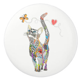 Niedlicher und farbenfroher Katzenklo Keramikknauf