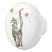 Niedlicher und farbenfroher Katzenklo Keramikknauf (Rechts)