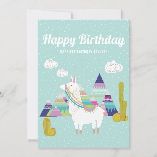 Niedlicher und farbenfroher Llama Happy Birthday (Vorderseite)