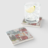 Niedlicher und farbenfroher Londoner Cartoon Zeich Steinuntersetzer (Seitenansicht)