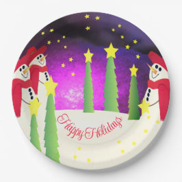 Niedlicher und farbenfroher Schneemann Pappteller