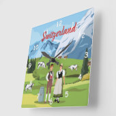 Niedlicher und farbenfroher Schweizer Cartoon Zeic Quadratische Wanduhr (Winkel)