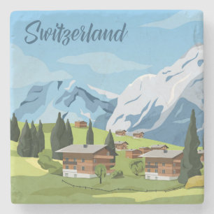 Niedlicher und farbenfroher Schweizer Cartoon Zeic Steinuntersetzer