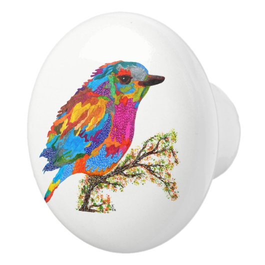 Niedlicher und farbenfroher Vogel an einem Knotenp Keramikknauf (Rechts)