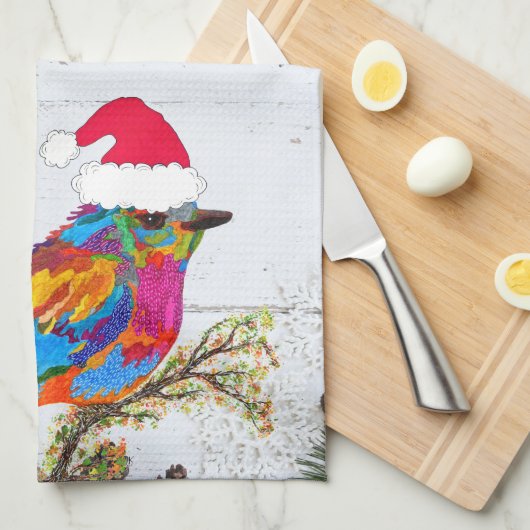 Niedlicher und farbenfroher Vogel auf einem Zweig Geschirrtuch (Viertel Falte)