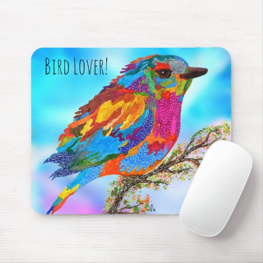 Niedlicher und farbenfroher Vogel auf einer Zweigm Mousepad (Mit Mouse)