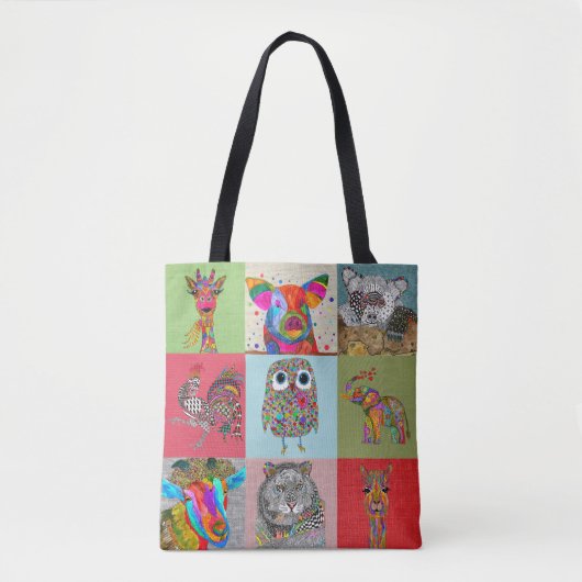 Niedlicher und farbenfroher Zoo und Landtiere Totb Tasche (Vorderseite)