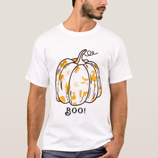 Niedlicher und gespeckter Orange Jack-O’ Lantern T-Shirt (Vorderseite)