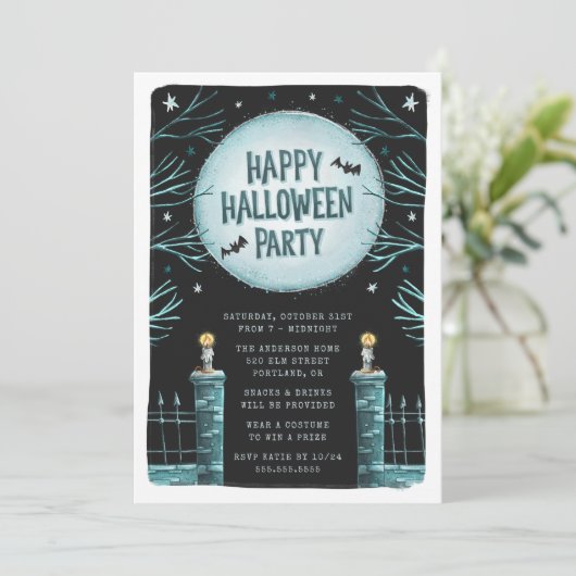 Niedlicher und gespenstischer Friedhof Happy Hallo Einladung (Stehend Vorderseite)