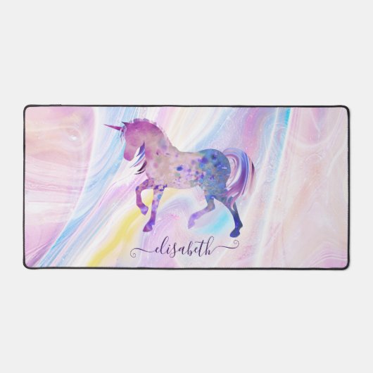 Niedlicher und Girl-Lila und rosa EinhornIndividue Schreibtischunterlage (Vorderseite)