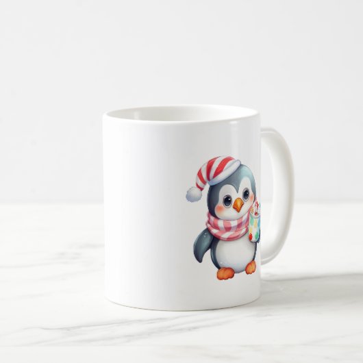 Niedlicher und glücklicher Penguin mit Snack Kaffeetasse (VorderseiteRechts)