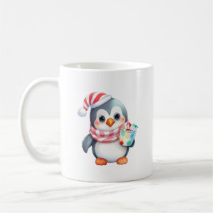 Niedlicher und glücklicher Penguin mit Snack Kaffeetasse