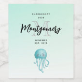 Niedlicher und glücklicher Quallenwein Weinetikett (Einzelnes Label)