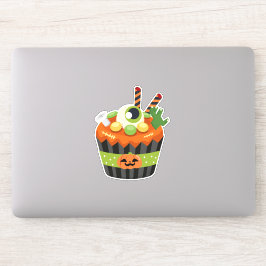 Niedlicher und grauenhafter Halloween Cupcake mit  Aufkleber