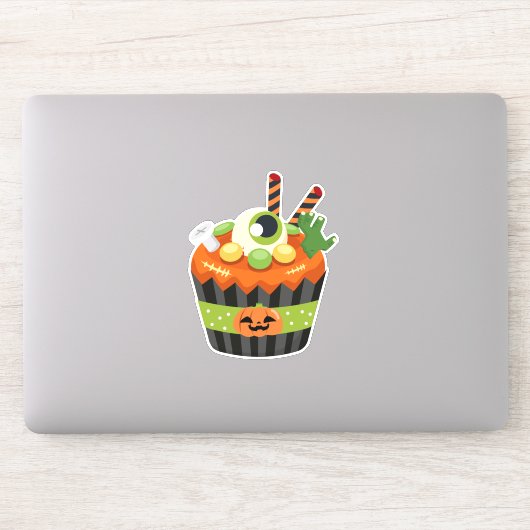 Niedlicher und grauenhafter Halloween Cupcake mit  Aufkleber (Computer)