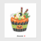 Niedlicher und grauenhafter Halloween Cupcake mit  Aufkleber (Blatt)
