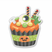 Niedlicher und grauenhafter Halloween Cupcake mit  Aufkleber (Vorderseite)