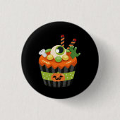 Niedlicher und grauenhafter Halloween Cupcake mit Button (Vorderseite)